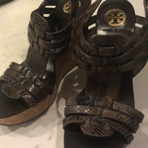 Tory Burch python leather cork wedge sandals 8M